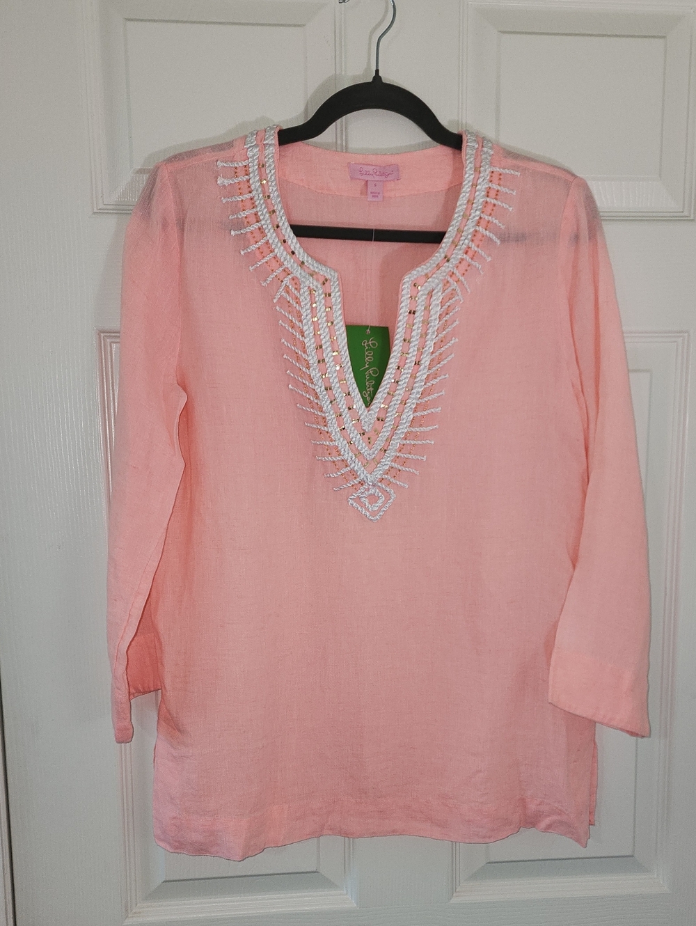 Lilly Pulitzer Pascha Pink Amelia Island Beaded V-Neck Tunic
